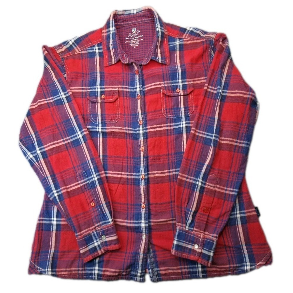 Kuhl Shirt Womens Large Red Blue Plaid Button Down Long Sleeve Cotton Outdoor